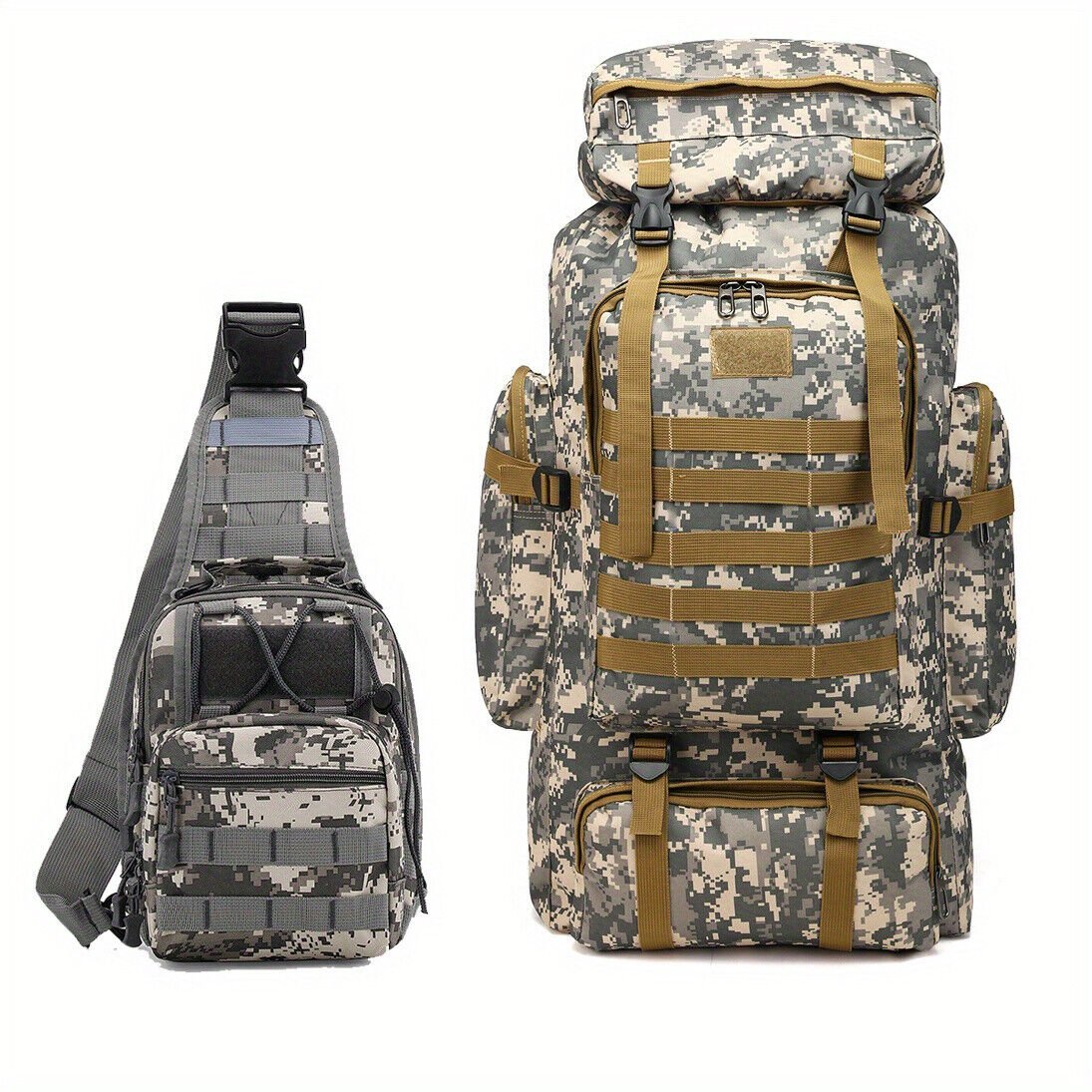 2 Large Camouflage Hiking Backpacks - Durable, Waterproof, Outdoor, Travel, Camp - Sunleafy