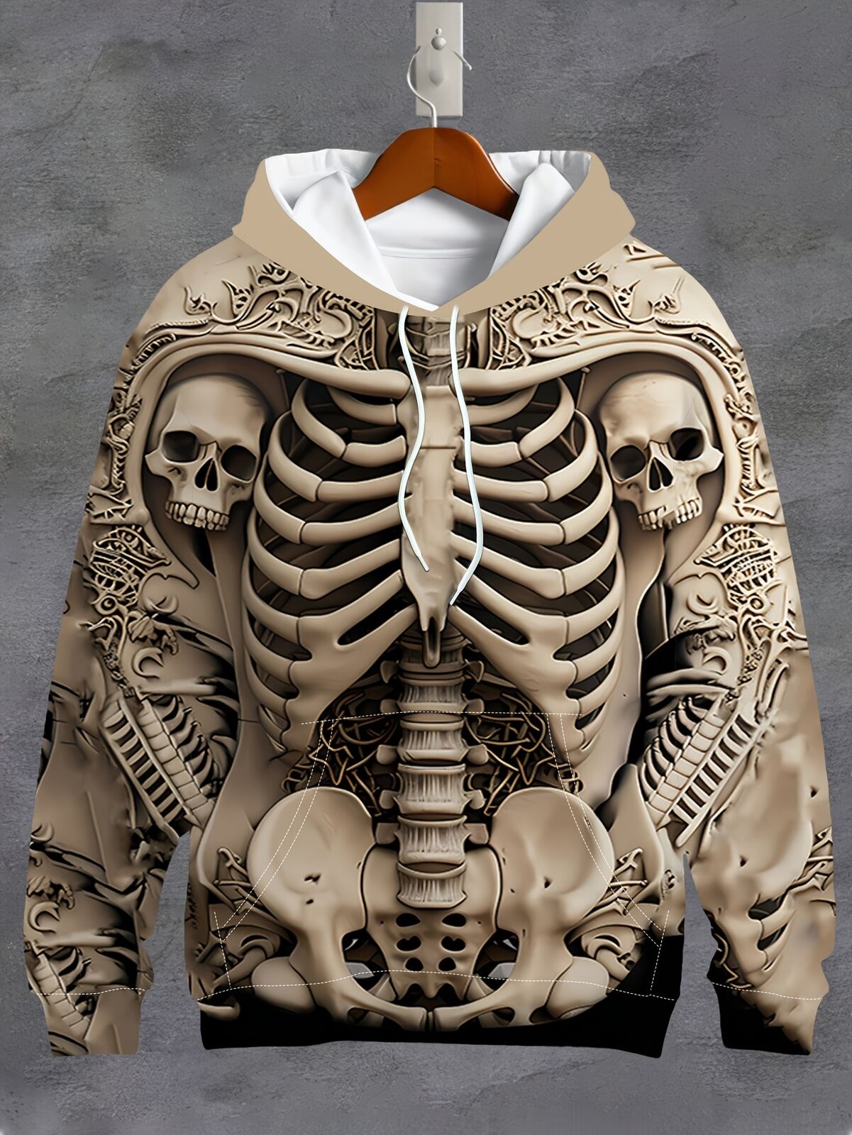 3D Skeleton Skull Print Hoodie Men and WomEn - Relaxed Fit, Polyester Material - Sunleafy