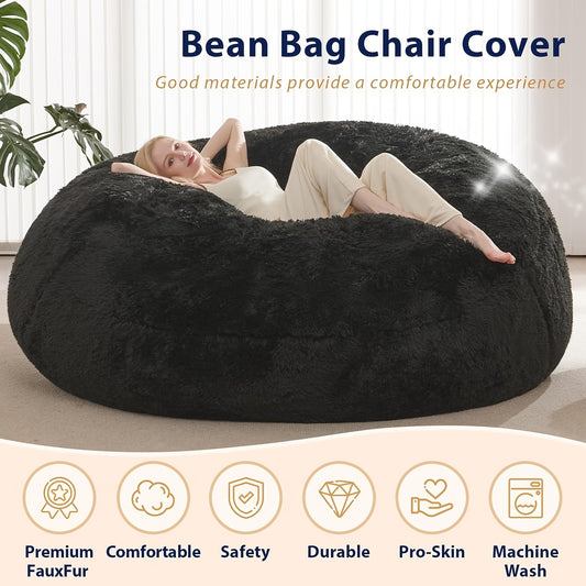 Three Sizes Of Medium Round Bean Bag Chaise Longue Cover With Plush Fur, Super Soft Memory Foam For Adults/teens, Living Room Furniture With Soft Sofa Cover (no Padding, Only Lid)