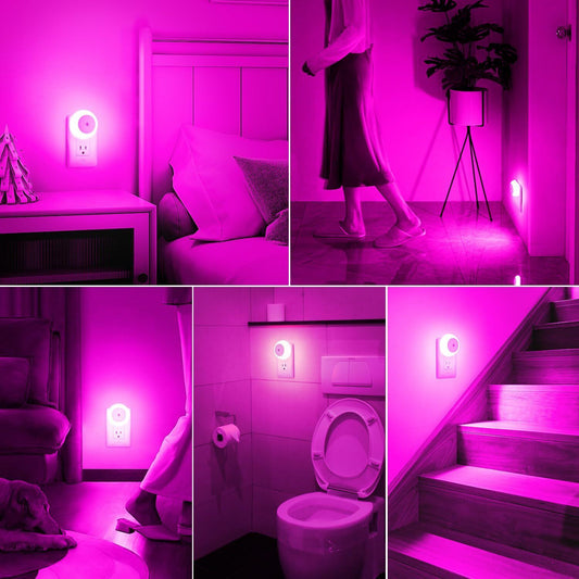 Night Light, Night Lights Plug into Wall, Dusk to Dawn Sensor, Pink Led Night - Sunleafy